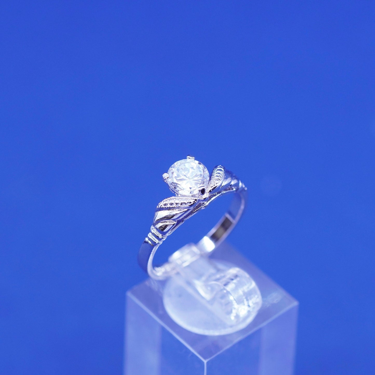 Size 8, vintage Sterling 925 silver engagement anniversary ring with cluster Cz