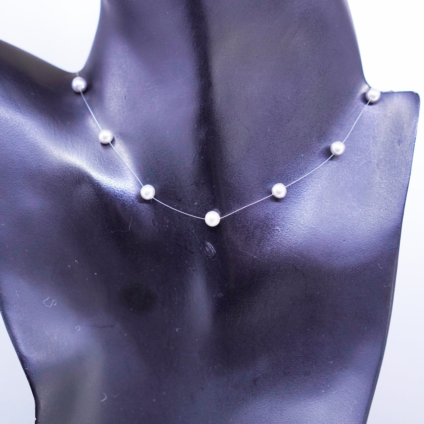 16”, vintage Sterling 925 silver handmade circle necklace with pearl beads