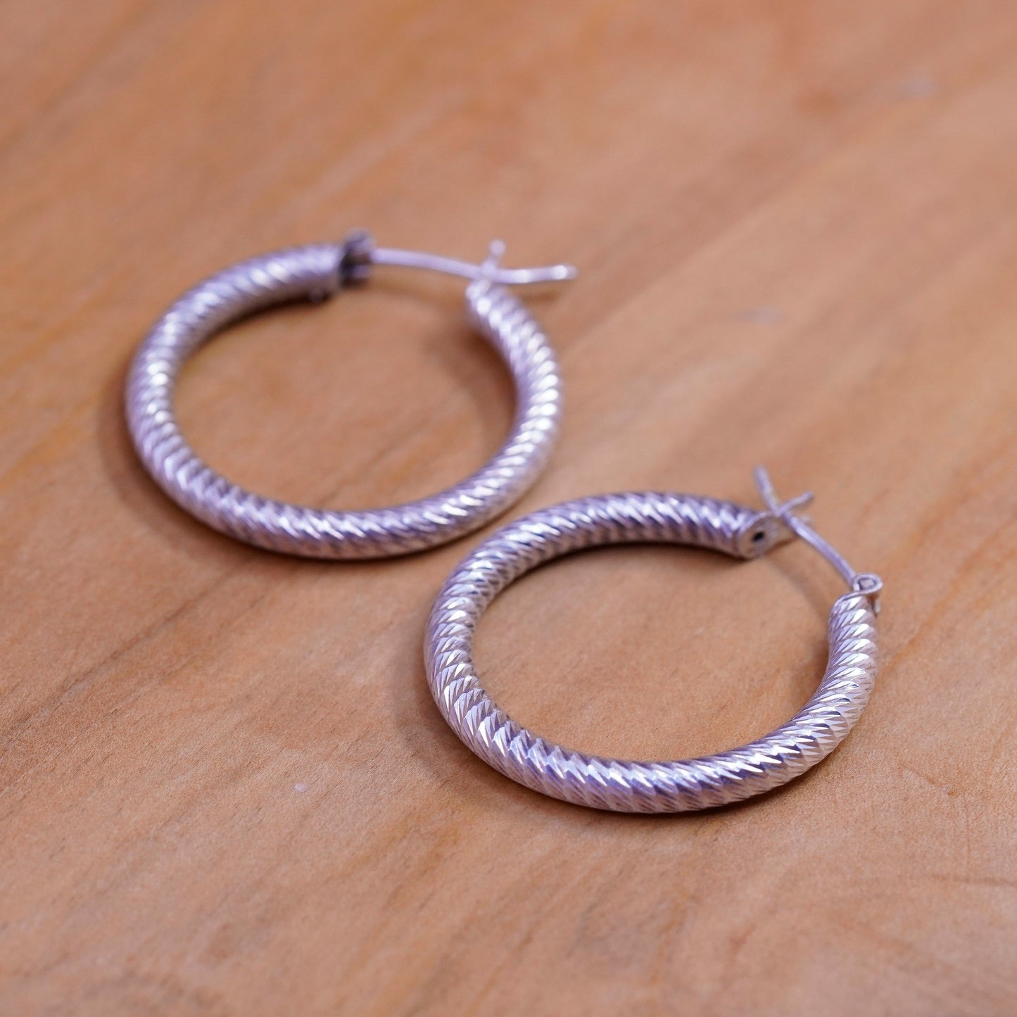 1”, vintage Italy Sterling silver handmade hoops, textured 925 huggie earrings