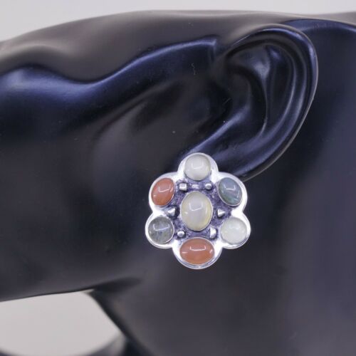 Vtg Jay King DTR Sterling Silver Handmade Cluster Gemstone earrings, 925 Studs