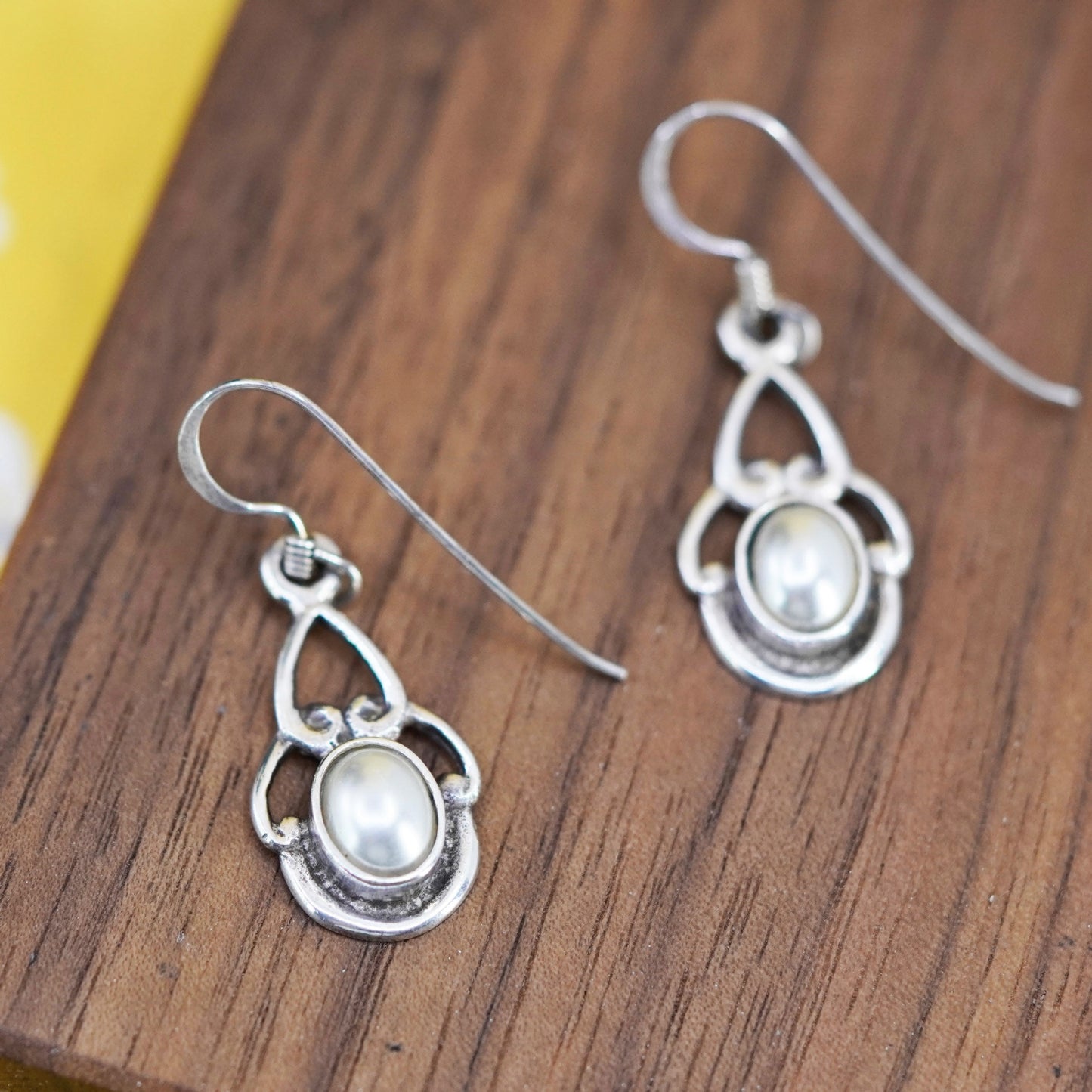 Vintage Sterling silver 925 handmade earrings with pearl drops
