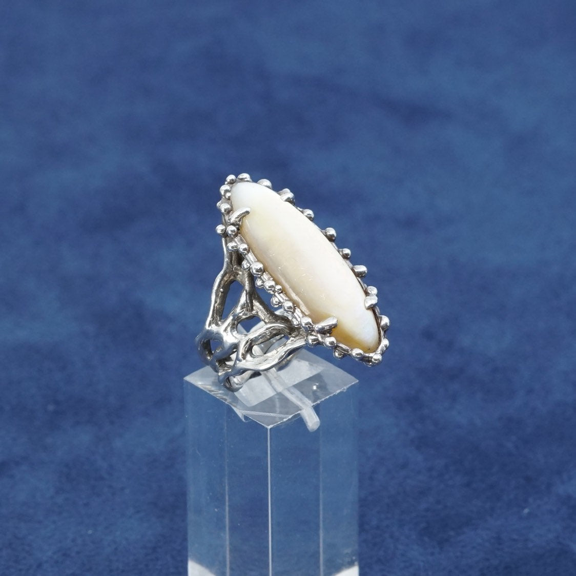 sz 8, Sterling silver handmade statement ring, 925 w/ golden tiger eye N beads