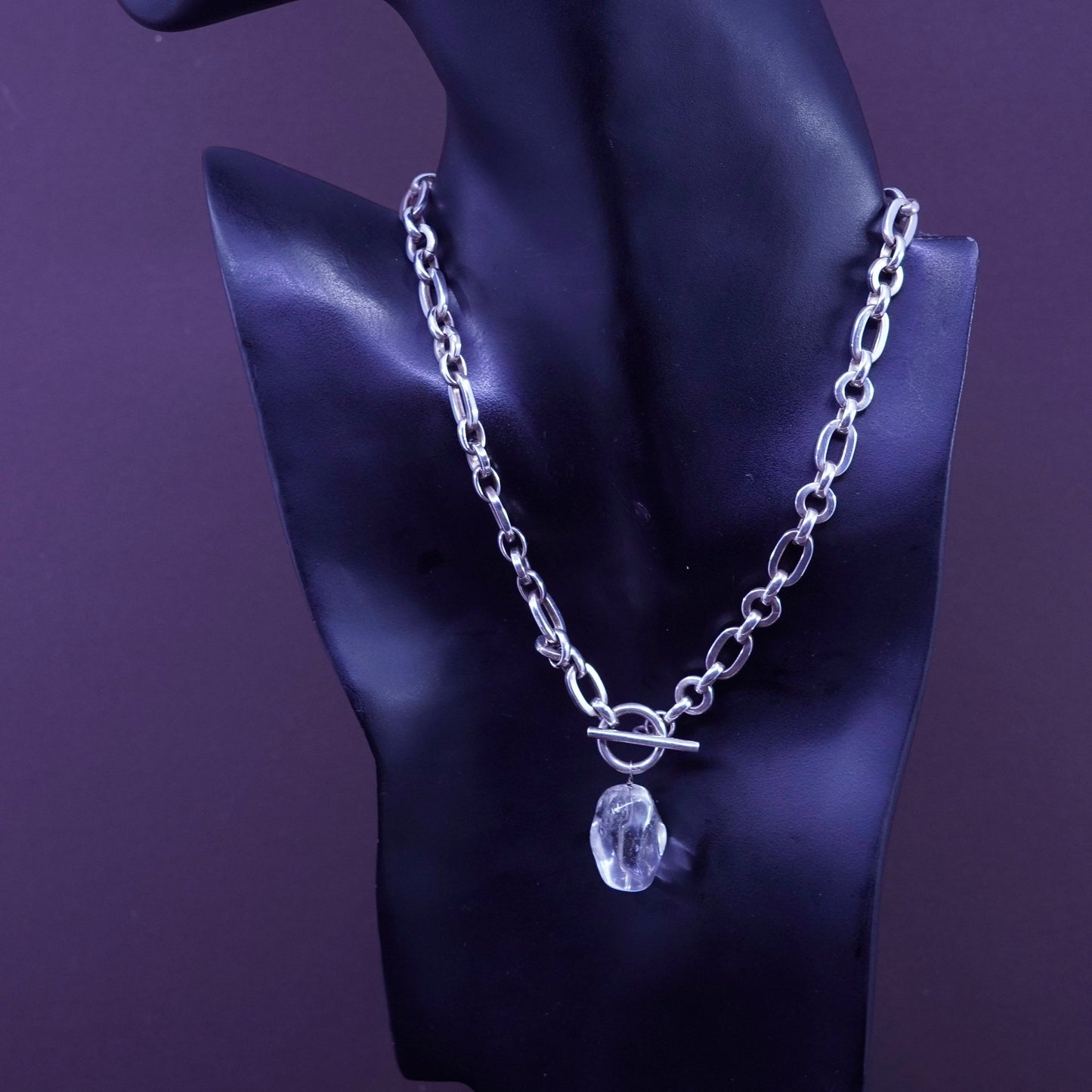 15”, 1mm, vintage Sterling silver necklace, 925 oval chain with Crystal pendant