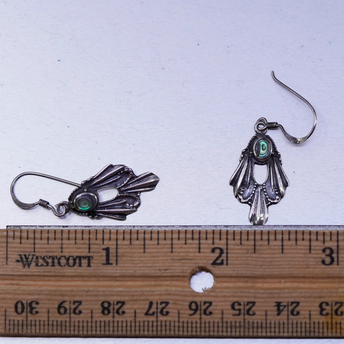 Vintage Sterling 925 silver handmade earrings with teardrop abalone