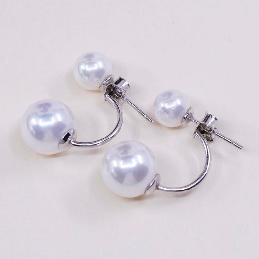 vtg Sterling silver handmade earrings, 925 silver with pearl drop, stamped 925