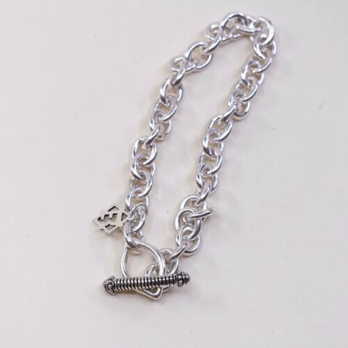 6.75”, 5mm, Vtg Sterling Silver Handmade Bracelet, 925 bold circle Charm chain