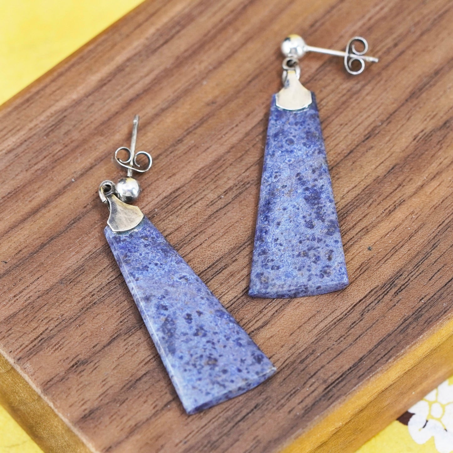 Vintage Sterling 925 silver handmade earrings with Sodalite dangle