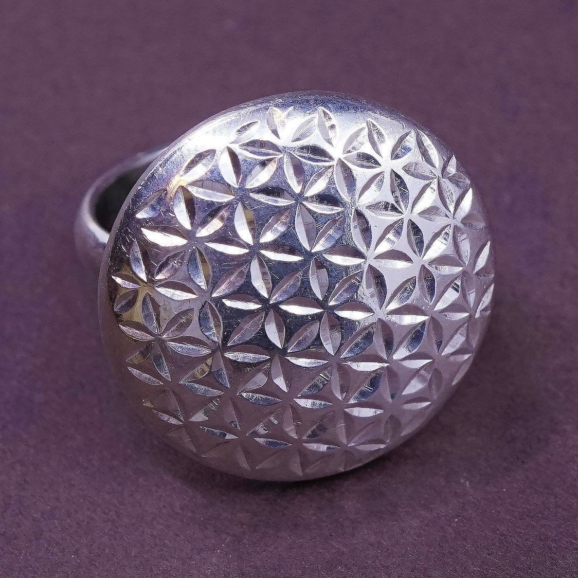 sz 7, vtg Sterling silver handmade ring, 925 diamond textured band