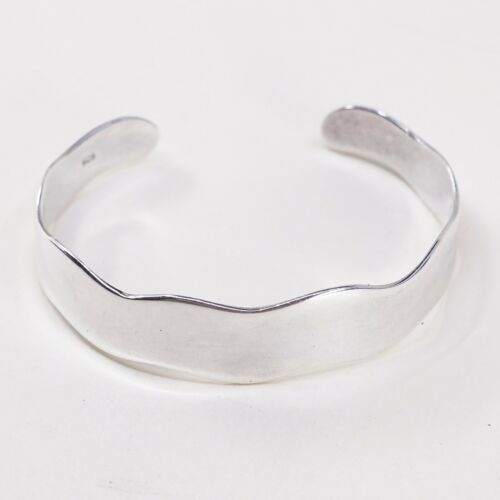 6.75”, Vtg Southwestern Modern Sterling 925 Silver Handmade Wavy cuff Bracelet