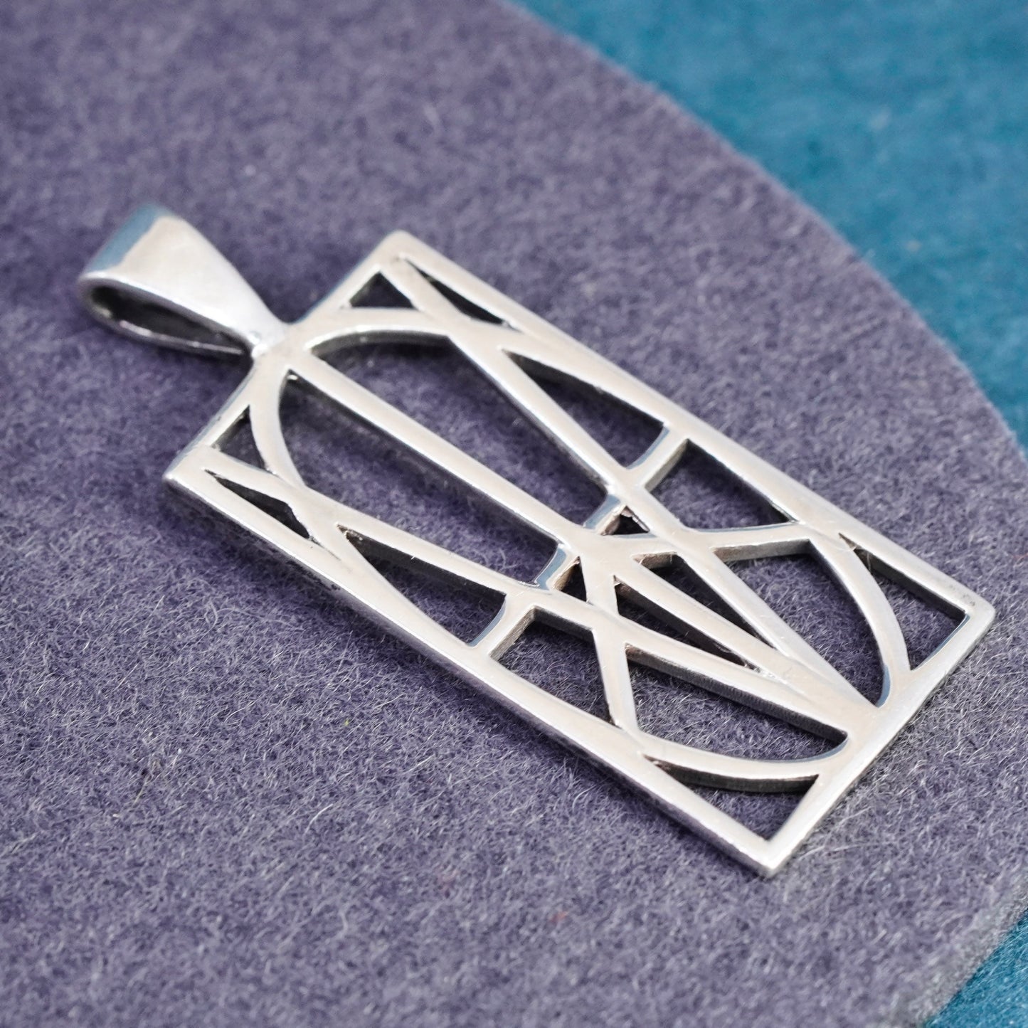 Vintage Sterling silver handmade pendant 925 rectangular tag charm