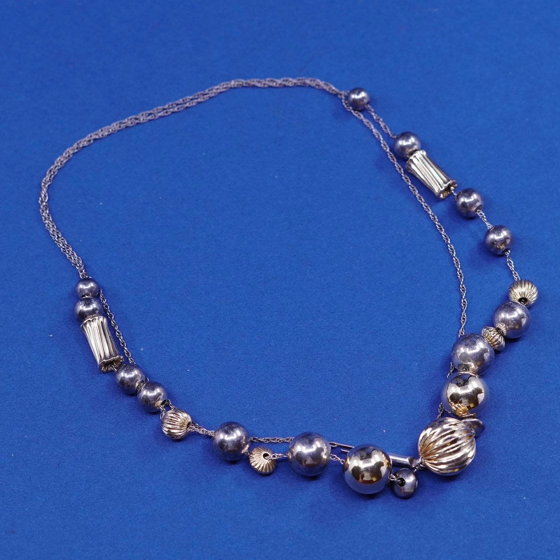 24”, ADDA w/14K gold beads Sterling silver handmade necklace, 925 circle chain