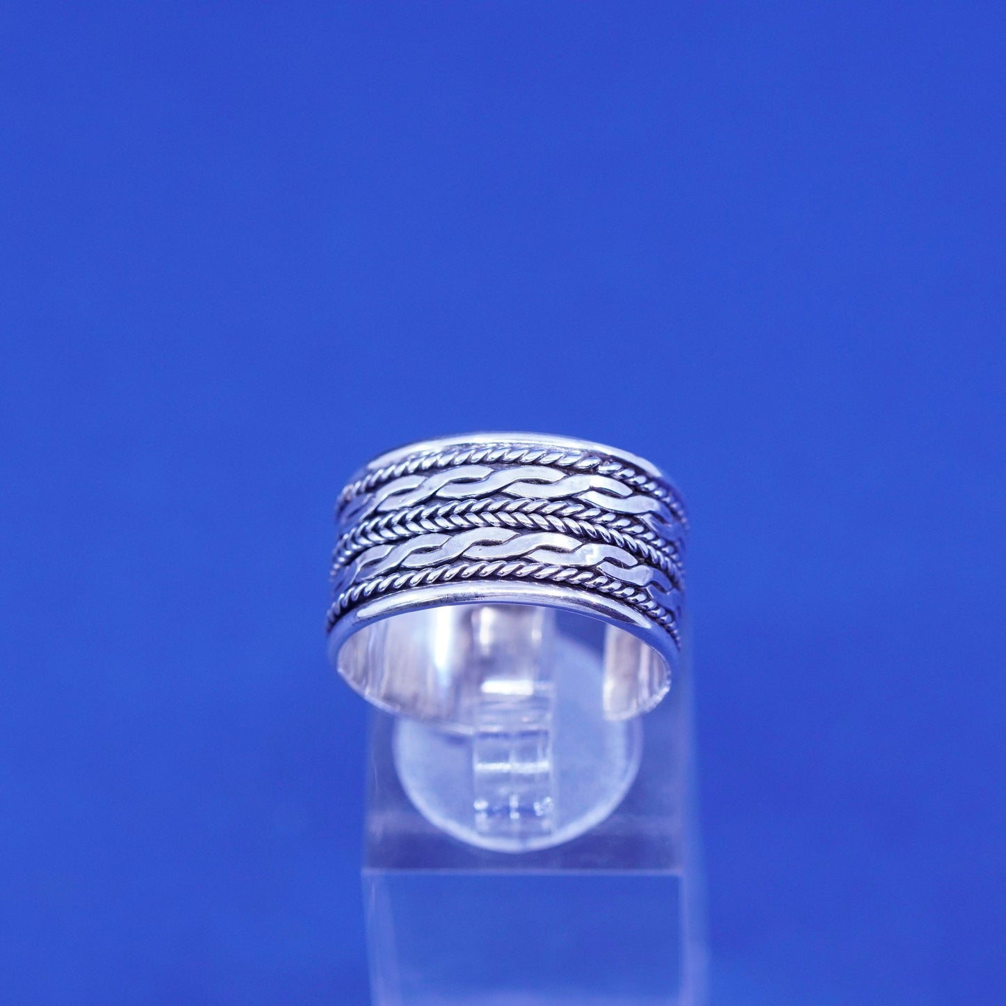 Size 9.5, vintage Sterling silver handmade band, wide 925 cable open band