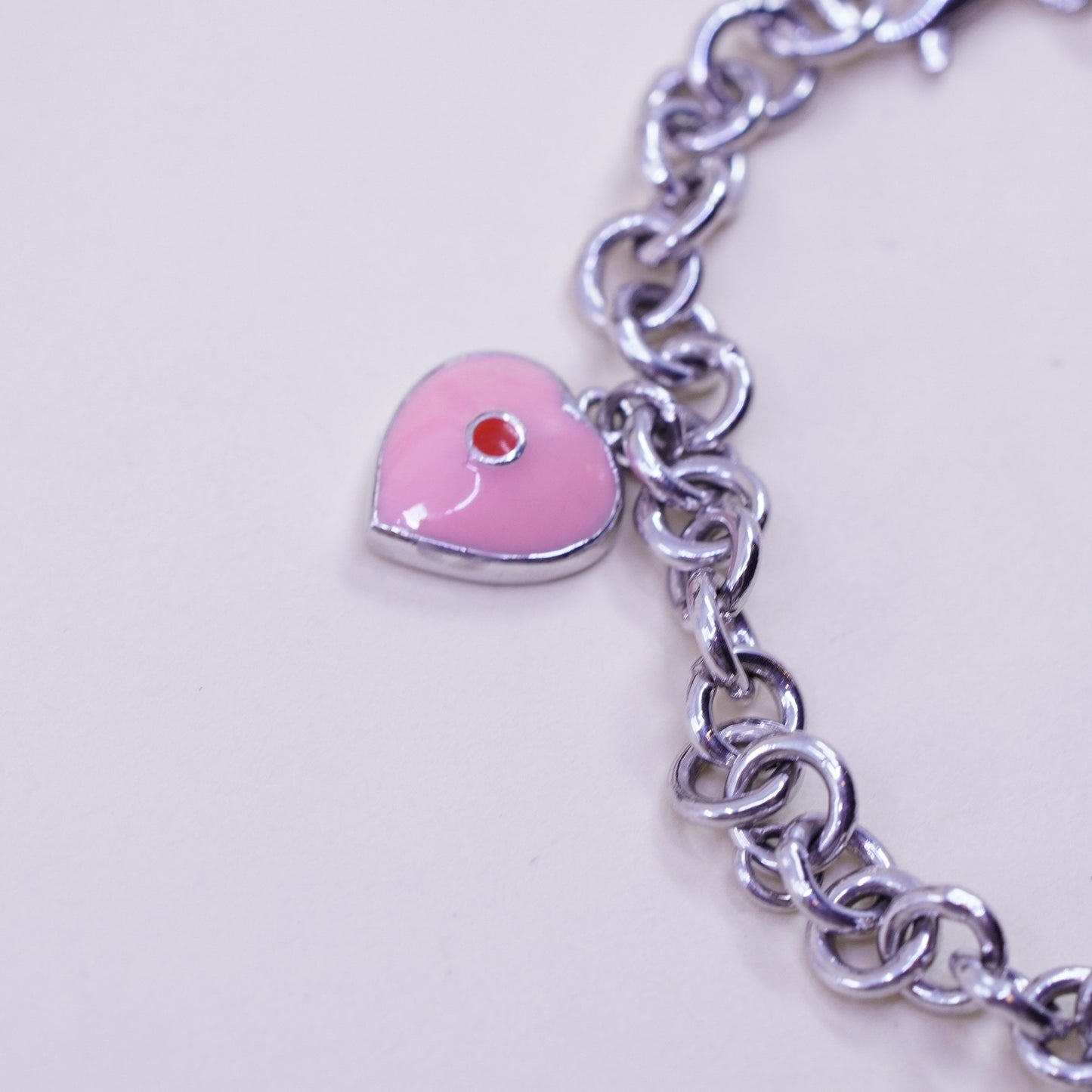 7”, sterling silver circle bracelet, 925 chain enamel heart key sandal charms