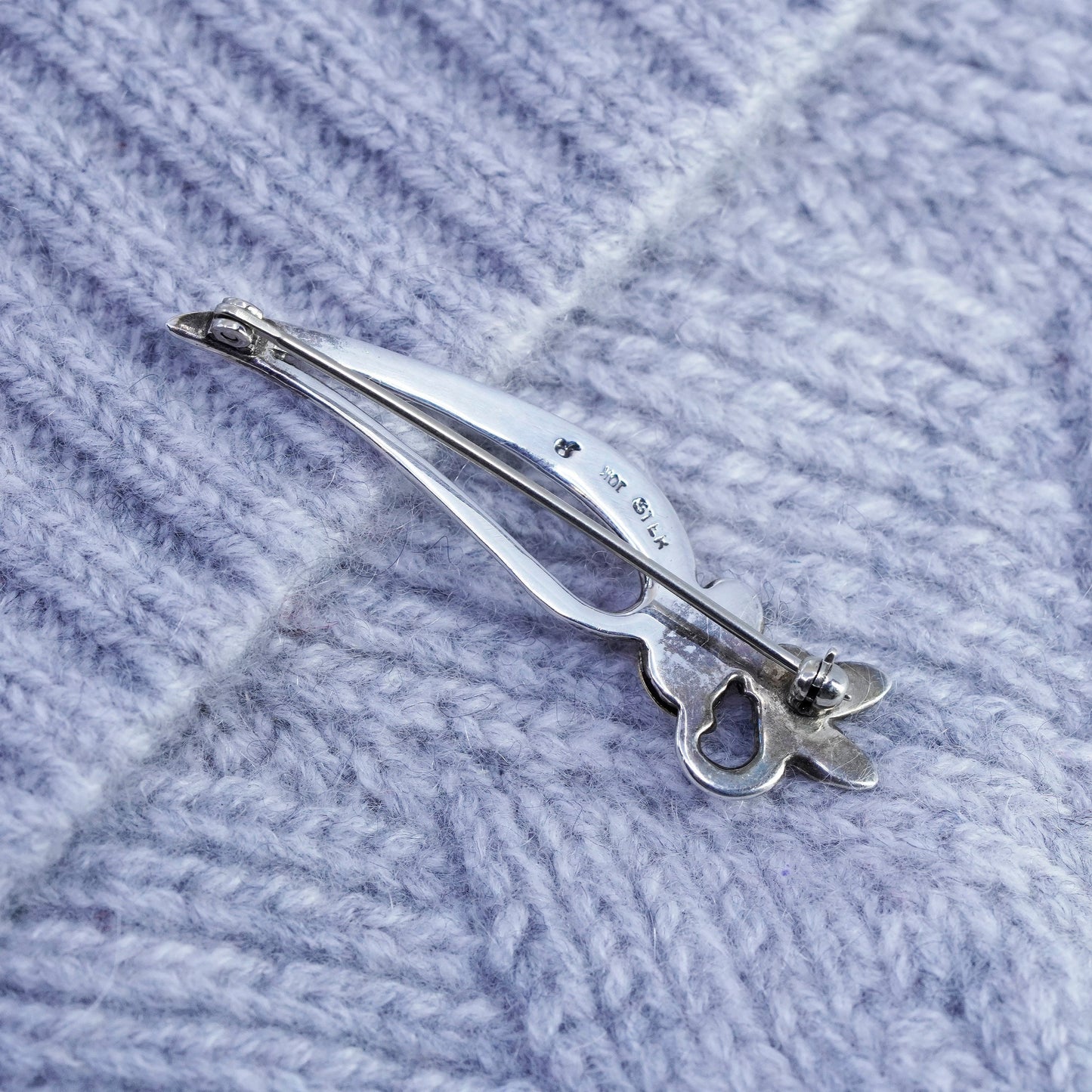 Vintage designer sterling silver handmade brooch, 925 pin with 10K gold bead
