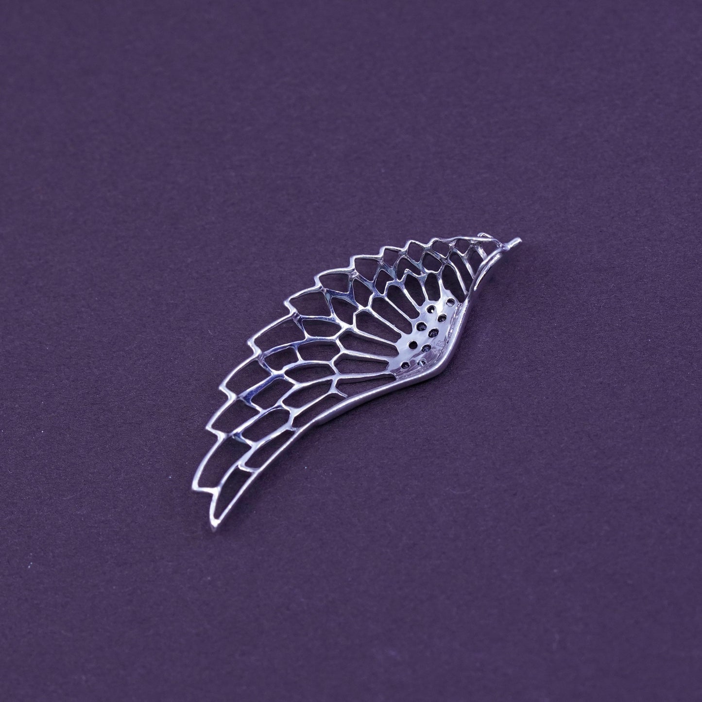 Vintage Sterling silver pendant, 925 silver wing with black diamond