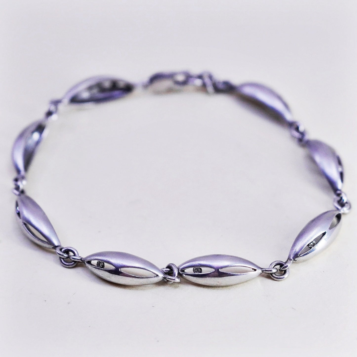 7.25”, Vintage sterling silver tennis bracelet, 925 Marquise chain diamond