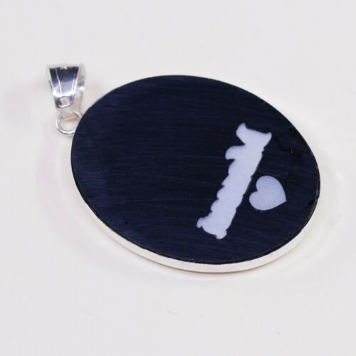 Veg sterling 925 silver handmade pendant W/ Black Wood charm W/ Mama Mop