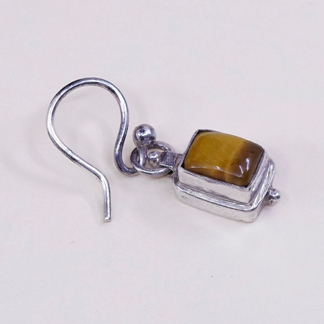 Sterling silver handmade earrings, 925 with tiger eye dangles, stamped 925