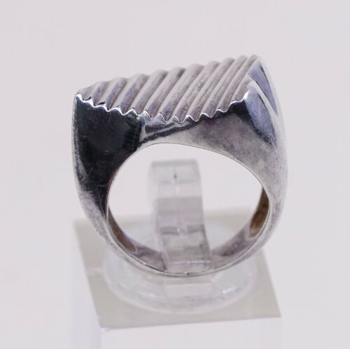 Size 5, Vtg Sterling Silver Handmade Ring, 925 Band W/ Ribbed Heart