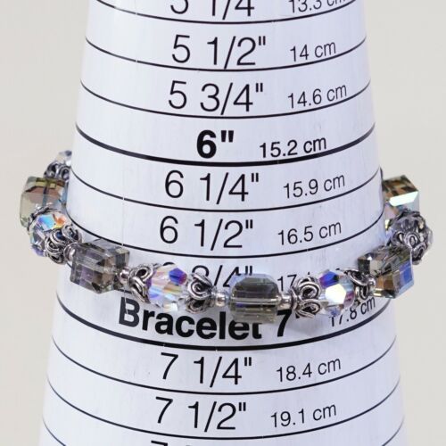 6.75”, Vtg Sterling Silver Handmade Bracelet, 925 Beads W/ Blue Crystal Beads