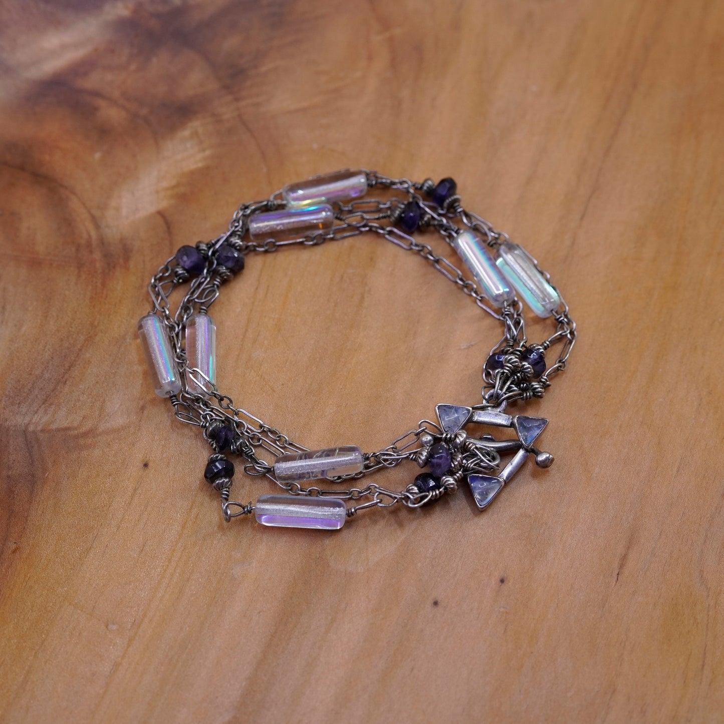 6.75”, Sterling silver handmade bracelet glass tube moonstone toggle closure