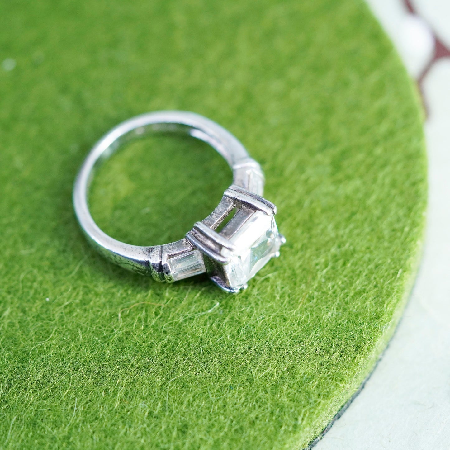 Size 6.5, vintage sterling 925 silver ring with square CZ, engagement band