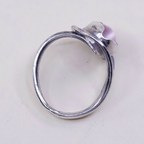 Sz 5.25, Vintage Handmade Sterling Silver Ring W/ Pink Tiger Eye, Stamped 925