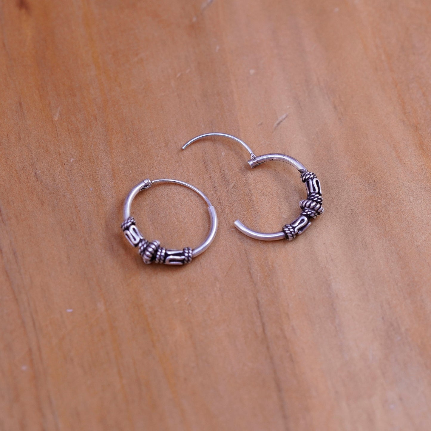 0.5”, vintage Sterling silver handmade earrings, textured 925 hoops