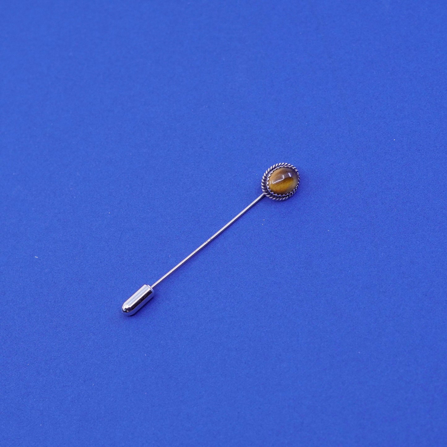 Vintage sterling silver handmade 925 golden tiger eye pin