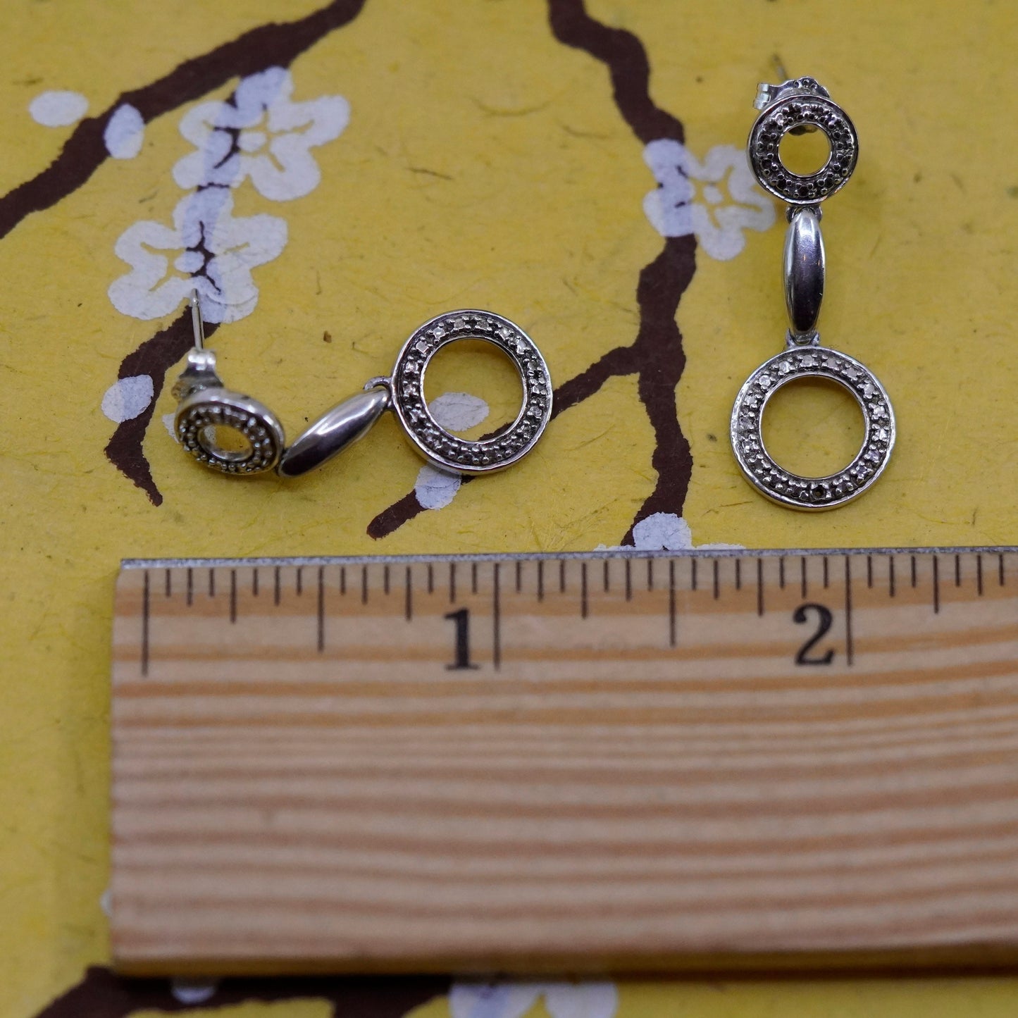 Vintage Sterling silver handmade earrings, 925 circle dangle