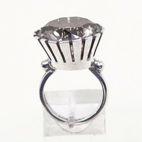 Sz 6, Vtg Modern Sterling Silver Cocktail Crown Ring, 925 W/ Cushion Cut topaz