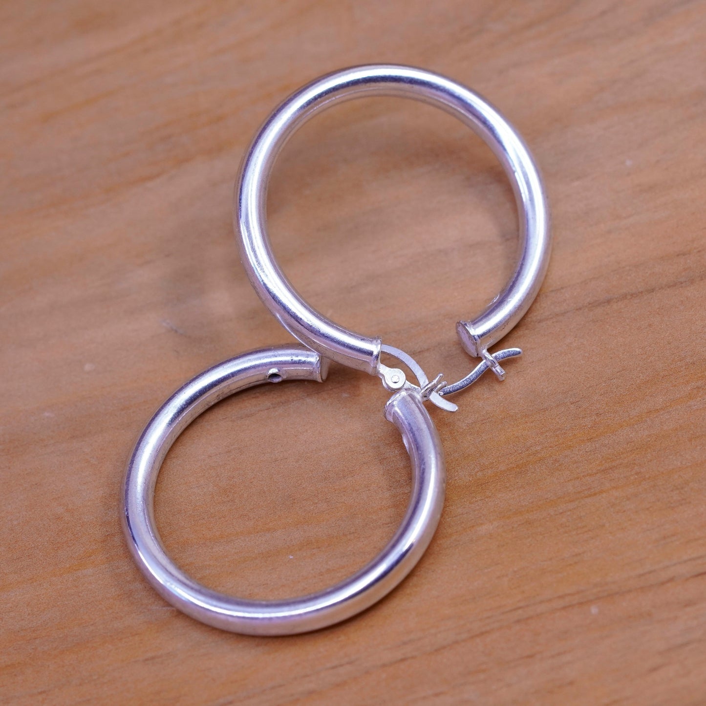 1.25”, vintage Italy Sterling silver handmade hoops, wavy 925 huggie earrings