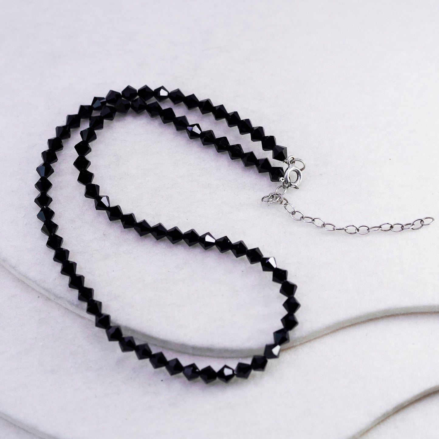 15+2.5”, vintage Sterling silver 925 handmade necklace with obsidian bead