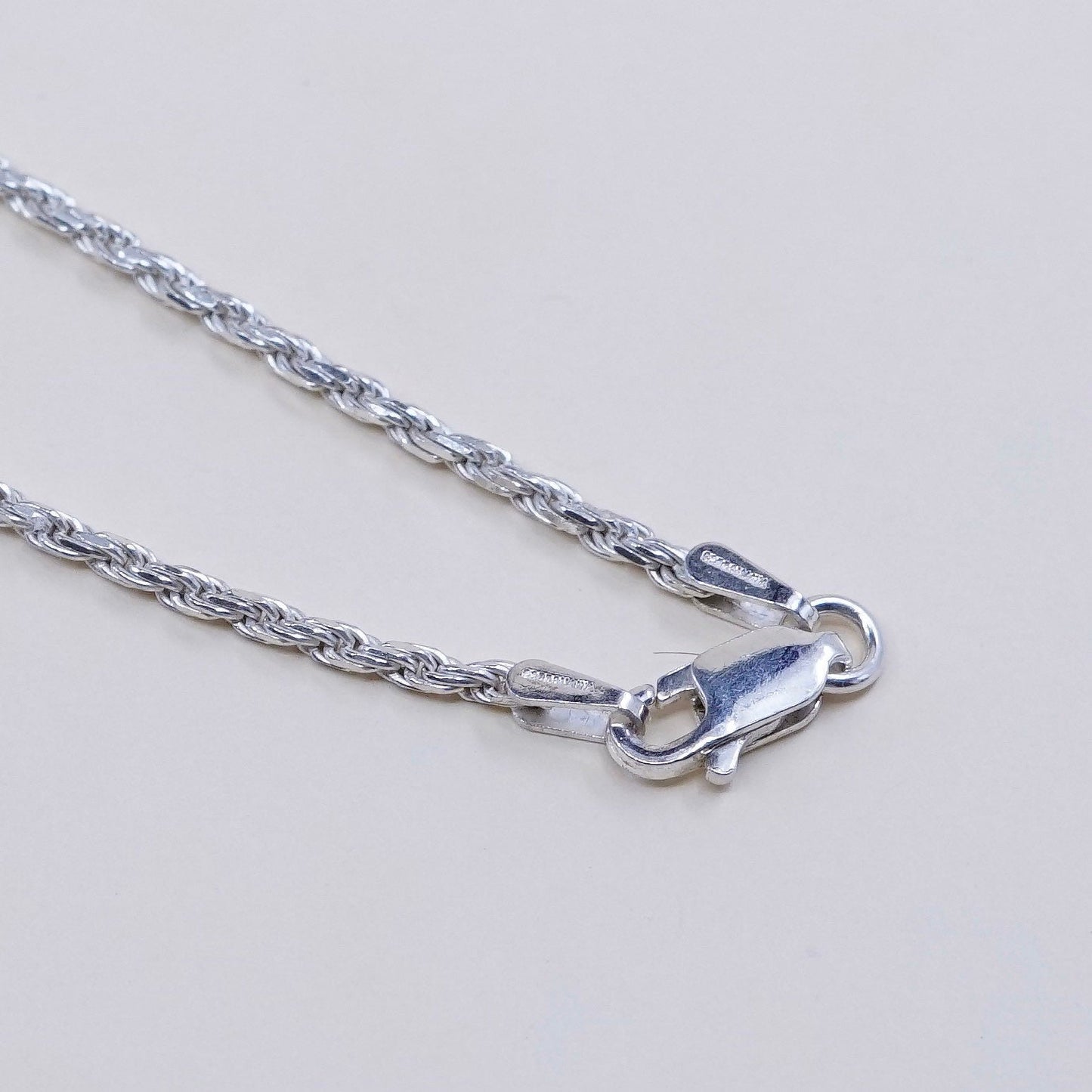 30”, 2mm, vintage Italy Sterling silver necklace, 925 diamond cut rope chain