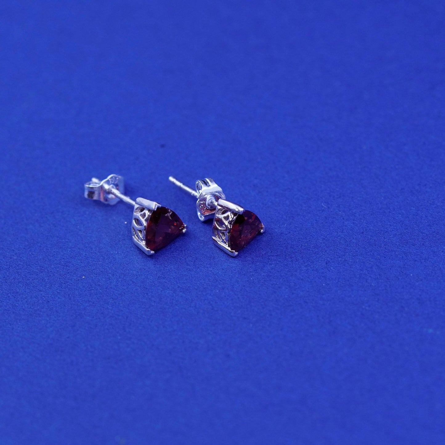 Vintage sterling silver handmade earrings, 925 studs with ruby