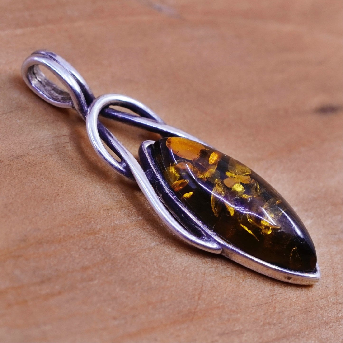 Vintage Sterling 925 silver handmade pendant with amber pendant