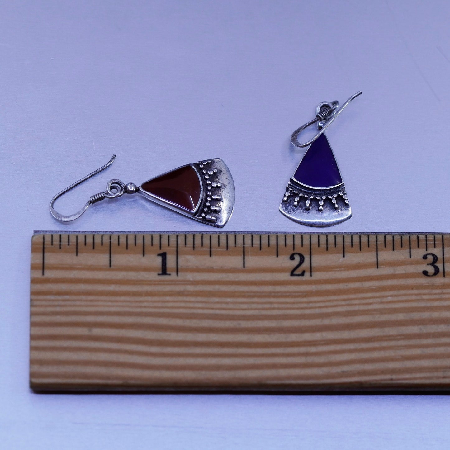 Vintage Sterling 925 silver handmade earrings with blue red onyx and beads