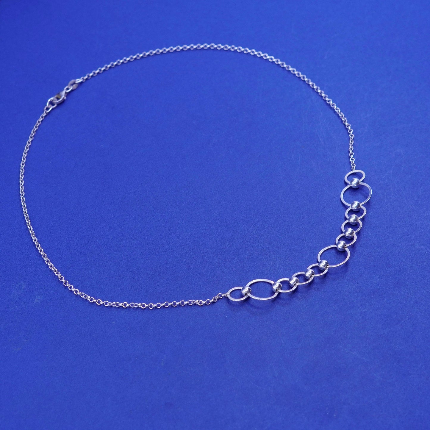 17”, vintage sterling silver handmade necklace, 925 circle pendant