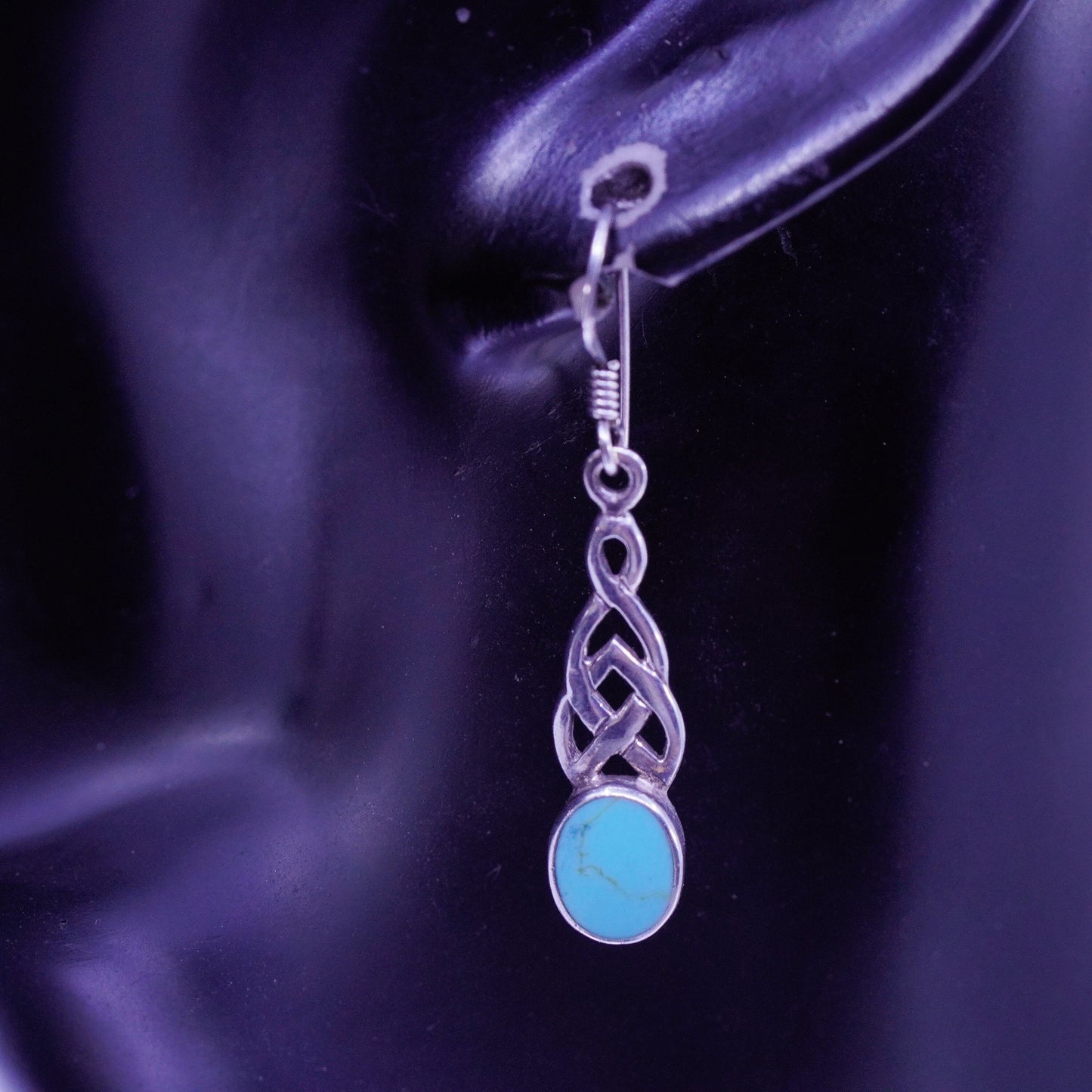 Irish Sterling 925 silver handmade filigree Celtic knot earrings turquoise