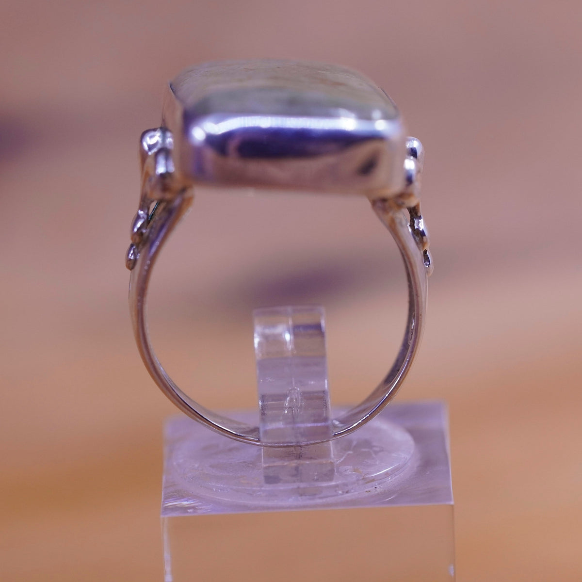 Size 7, vintage Sterling 925 silver handmade ring with landscape jasper