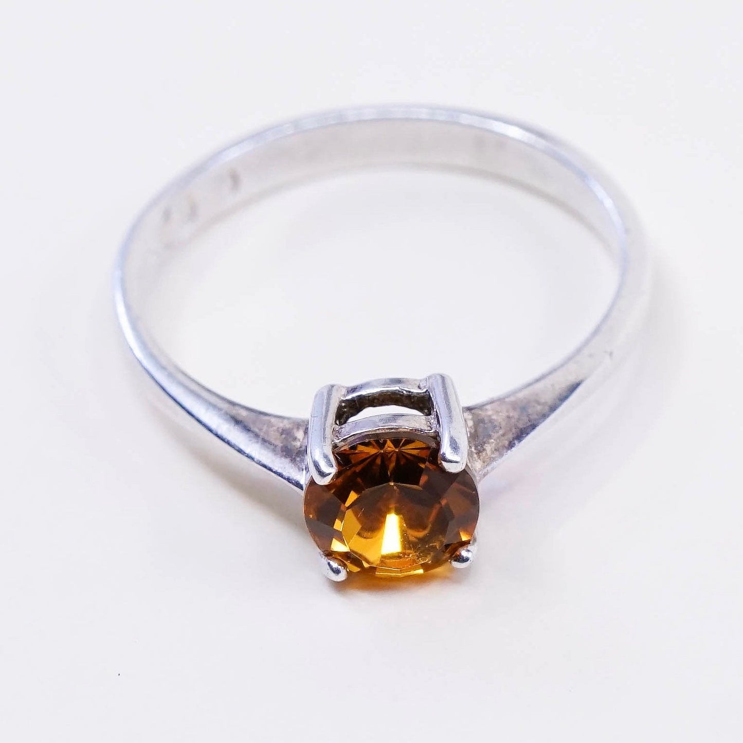 Size 7, vintage Sterling silver handmade ring, stackable 925 with citrine