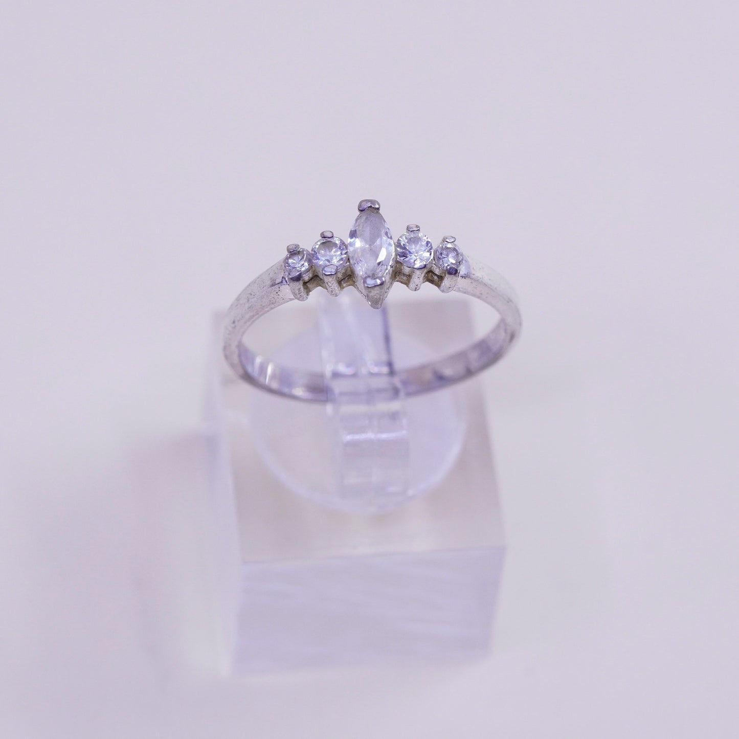Size 8.25, vintage Sterling 925 silver Statement ring w/ marquise Cz