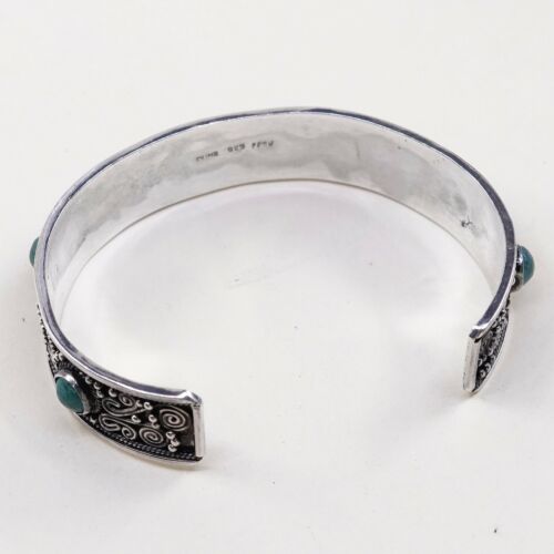 7", Vintage Puma Peru sterling silver cuff W/ turquoise N Bali Details