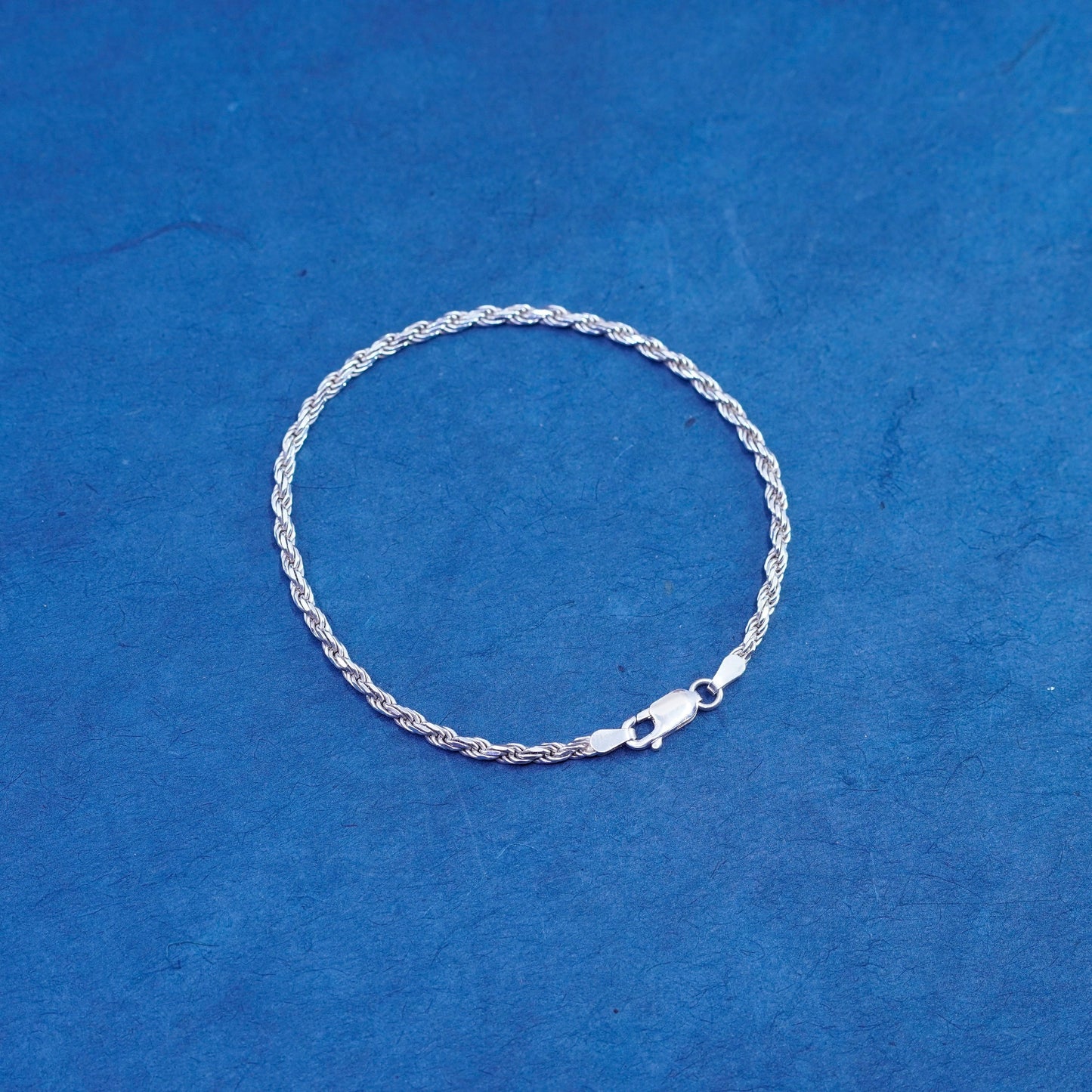 7.5”, 2mm, vintage sterling silver handmade bracelet, Italy 925 rope chain