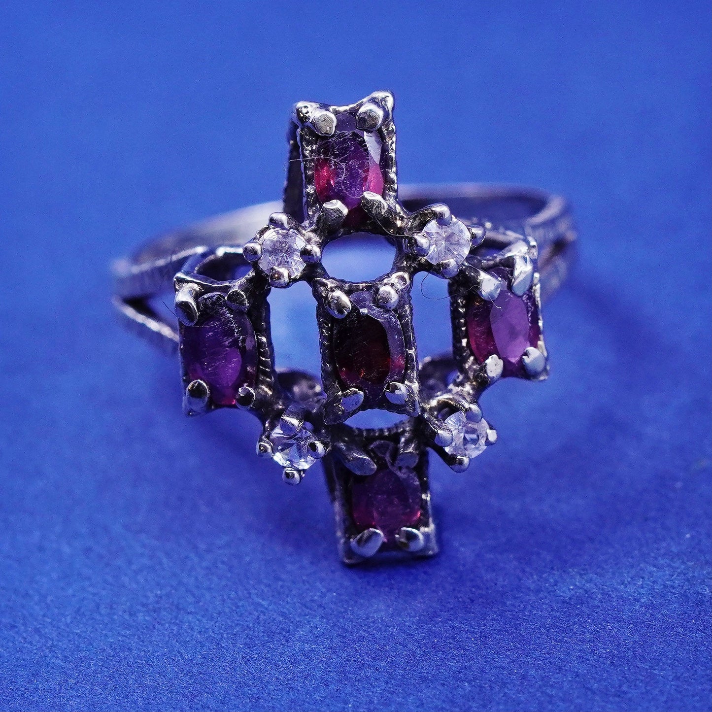 Size 9, vintage vermeil gold over sterling 925 silver ring with ruby and Cz