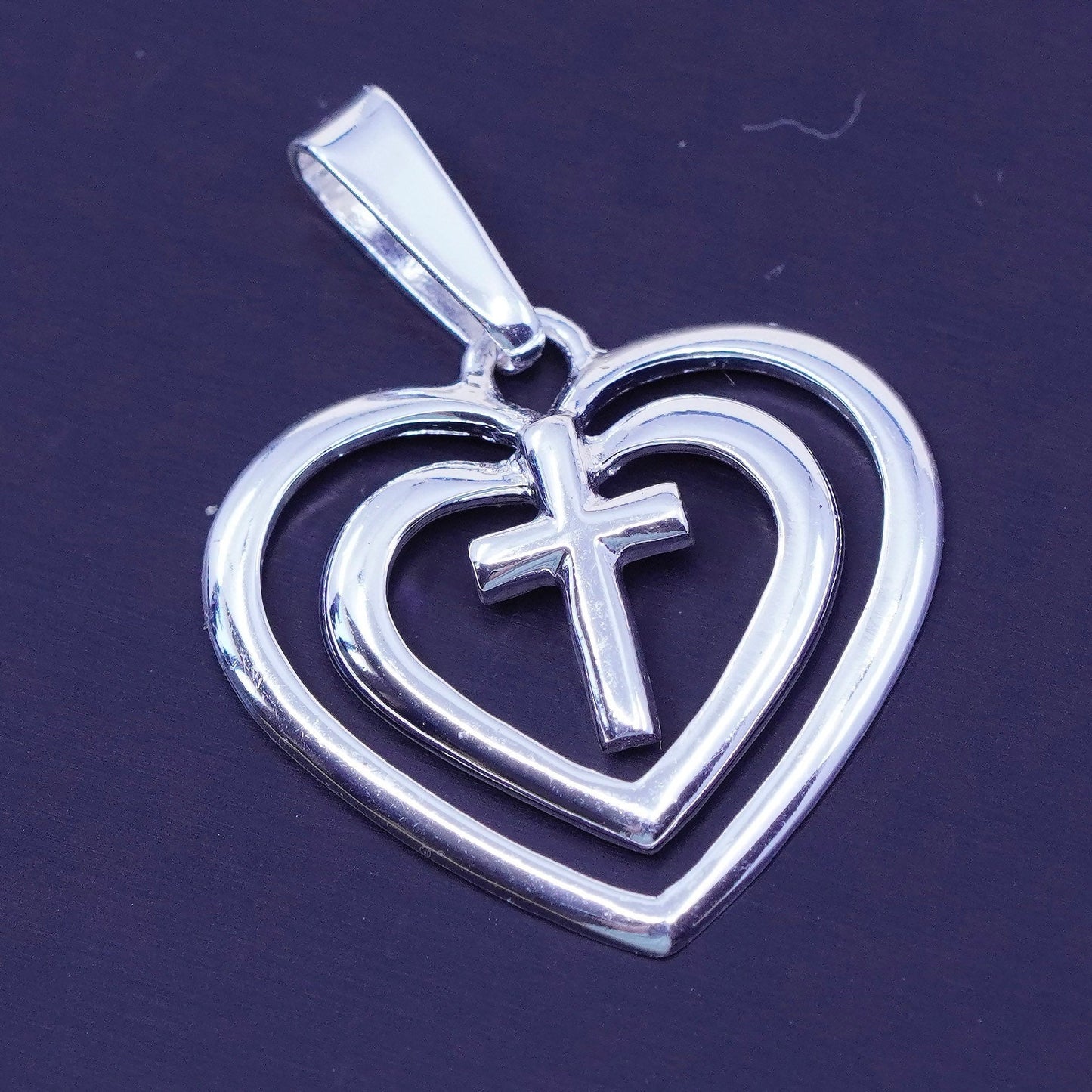 antique sterling 925 silver heart pendant with cross