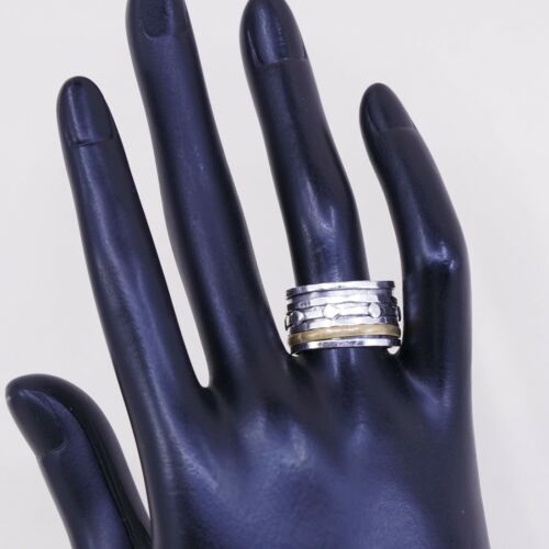 Sz 8, Vtg Two Tone Sterling Silver Handmade Ring, 925 Silver Spinner Band