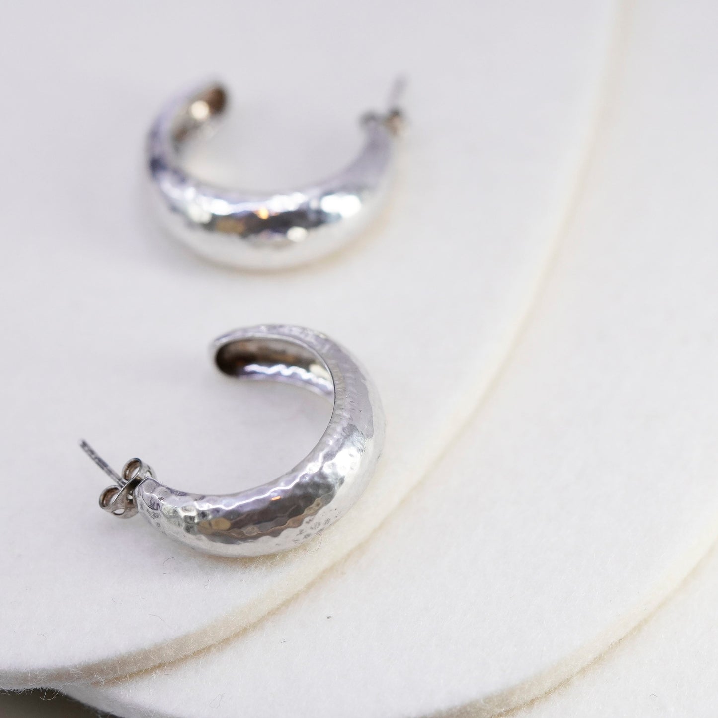 1”, silpada Simple thick Sterling 925 silver handmade hammered hoop earrings