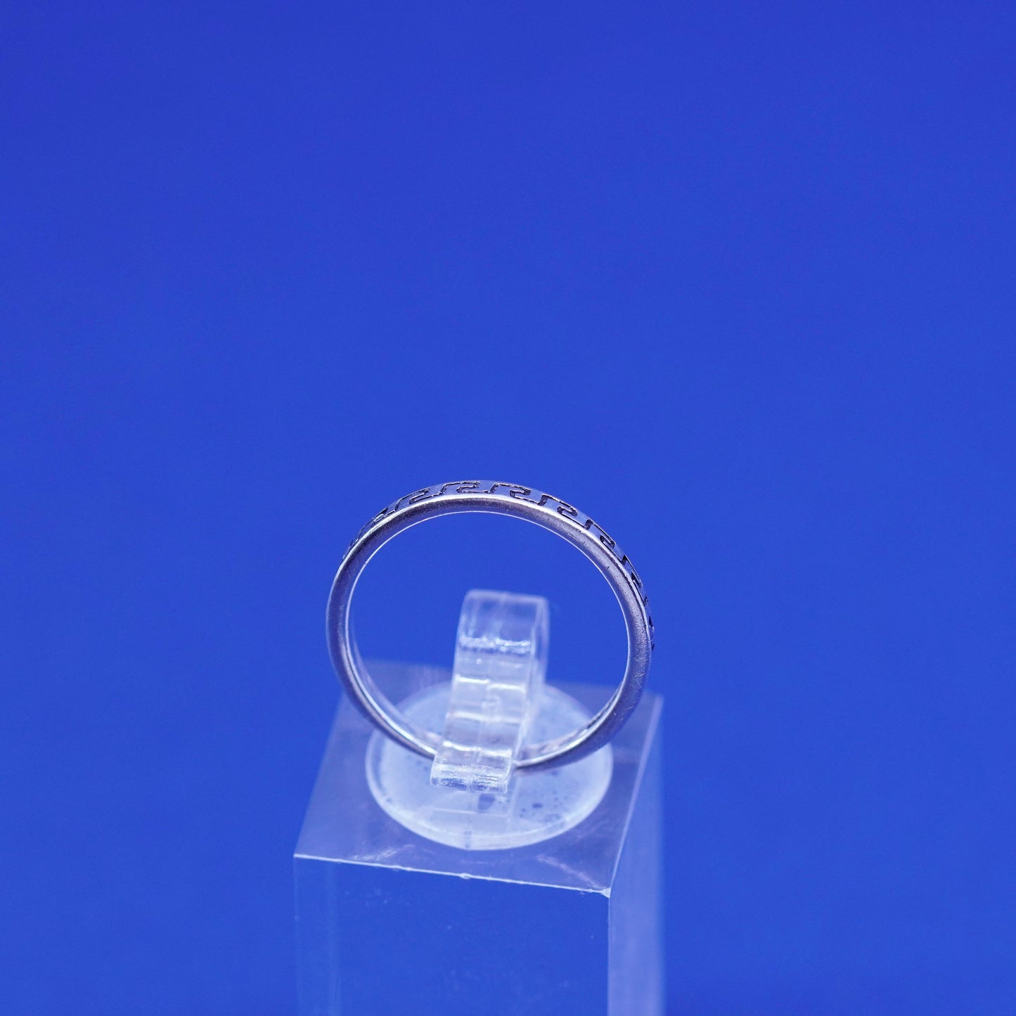 Size 7.25, vtg WJ Sterling silver handmade ring, hopi 925 band with Greek key