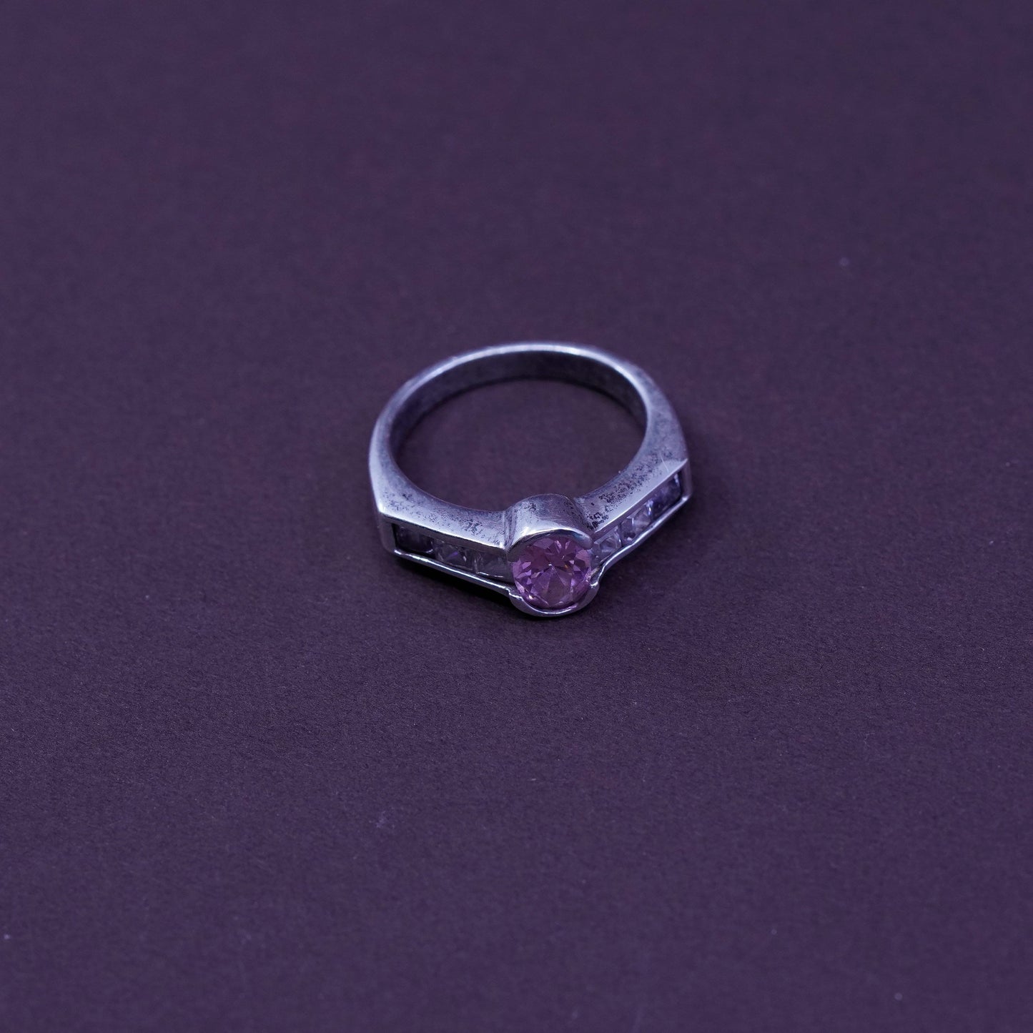 Size 6.5, Sterling silver handmade ring, 925 band with oval pink Cz stone